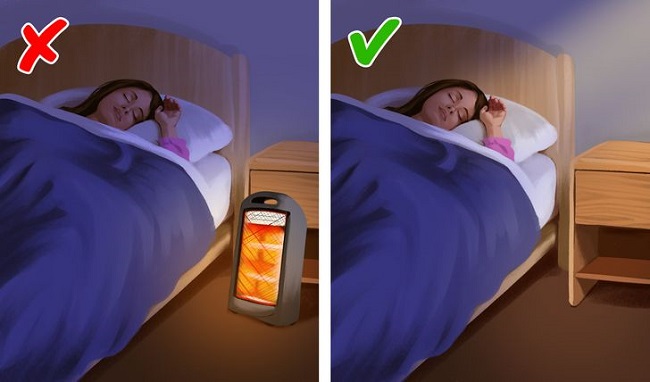 Trước khi ngủ hoặc rời khỏi phòng nên tắt máy sưởi.